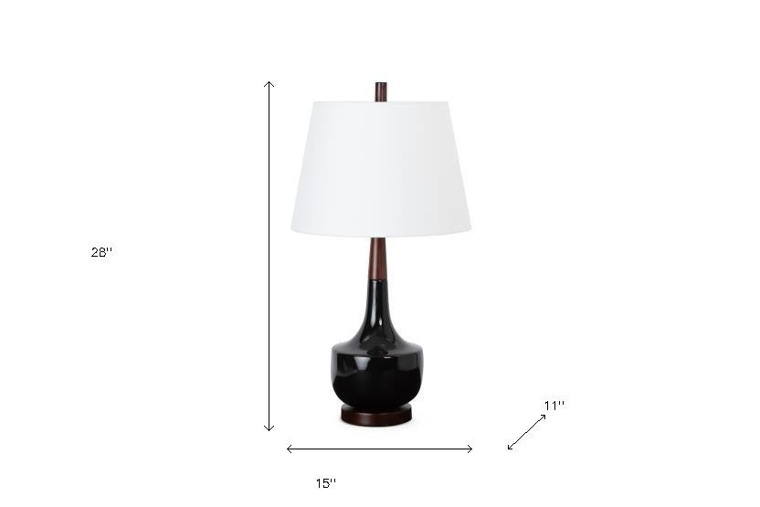 28" Black Ceramic Genie Table Lamp With White Shade