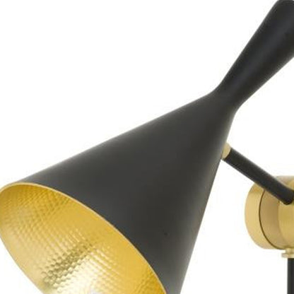 Set of Two 23" Black Metal Geometric Desk Table Lamps With Black and Gold Cone Shade