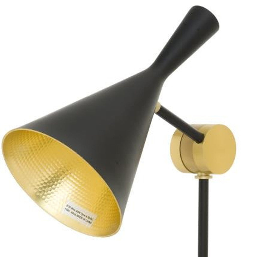 Set of Two 23" Black Metal Geometric Desk Table Lamps With Black and Gold Cone Shade