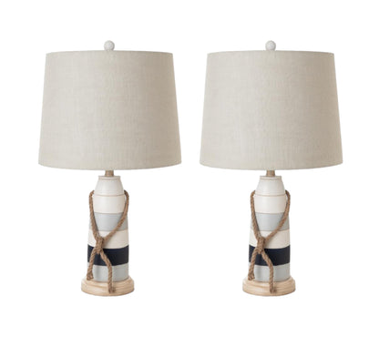 Set of Two 27" Natural White and Blue Novelty Table Lamp Coastal With Off White Empire Shade