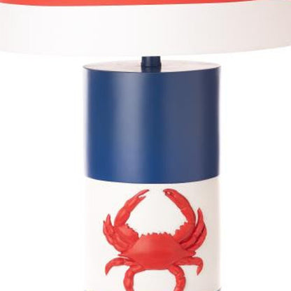 Set of Two 31" Red White and Blue Coastal Table Lamps With White Empire Shade