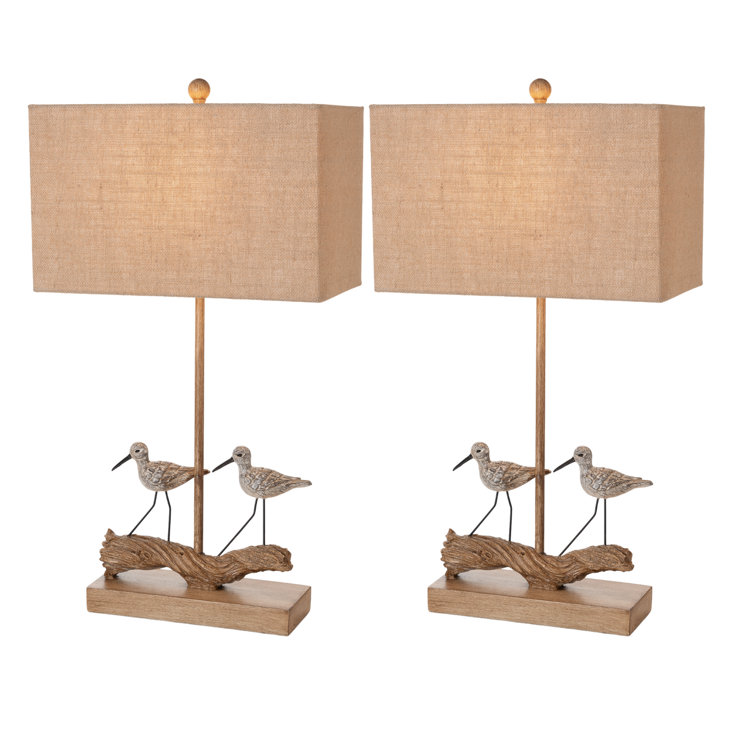 Set of Two 30" Brown Sand Piper Bird Table Lamps With Brown Shade