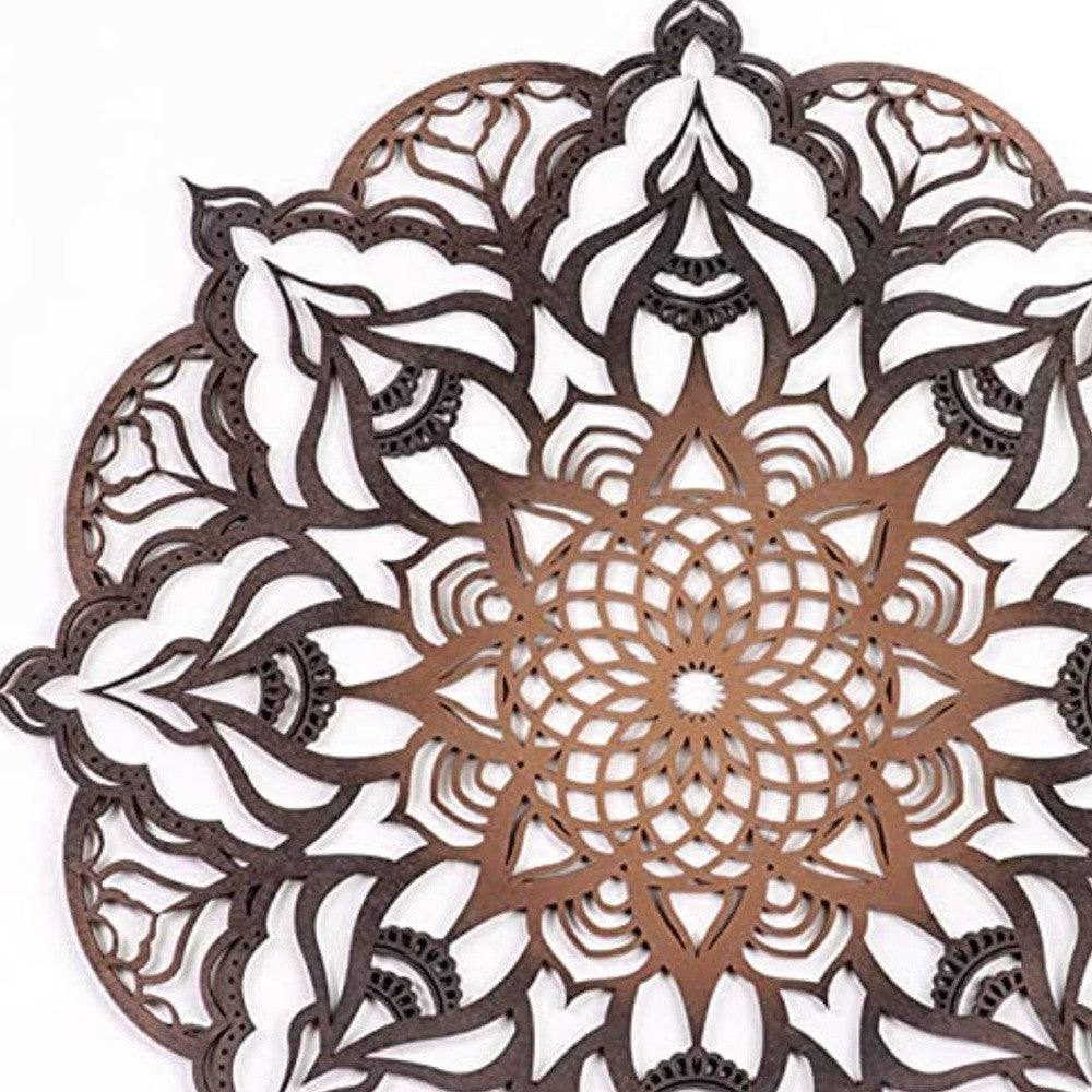 Black And Copper Solid Wood Geometric Mandala Wall Decor