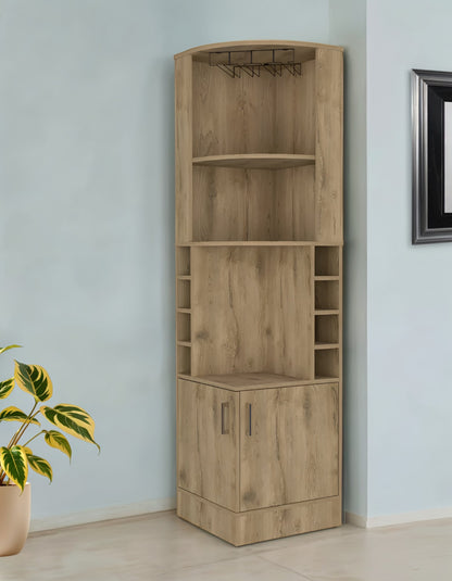 18" Natural Corner Bar Cabinet With Eleven Shelves