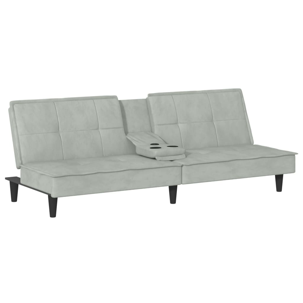 Sofa Bed with Cup Holders Light Gray Velvet