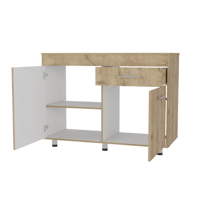 47" Natural Console Accent Cabinet With Three Shelves And One Drawer