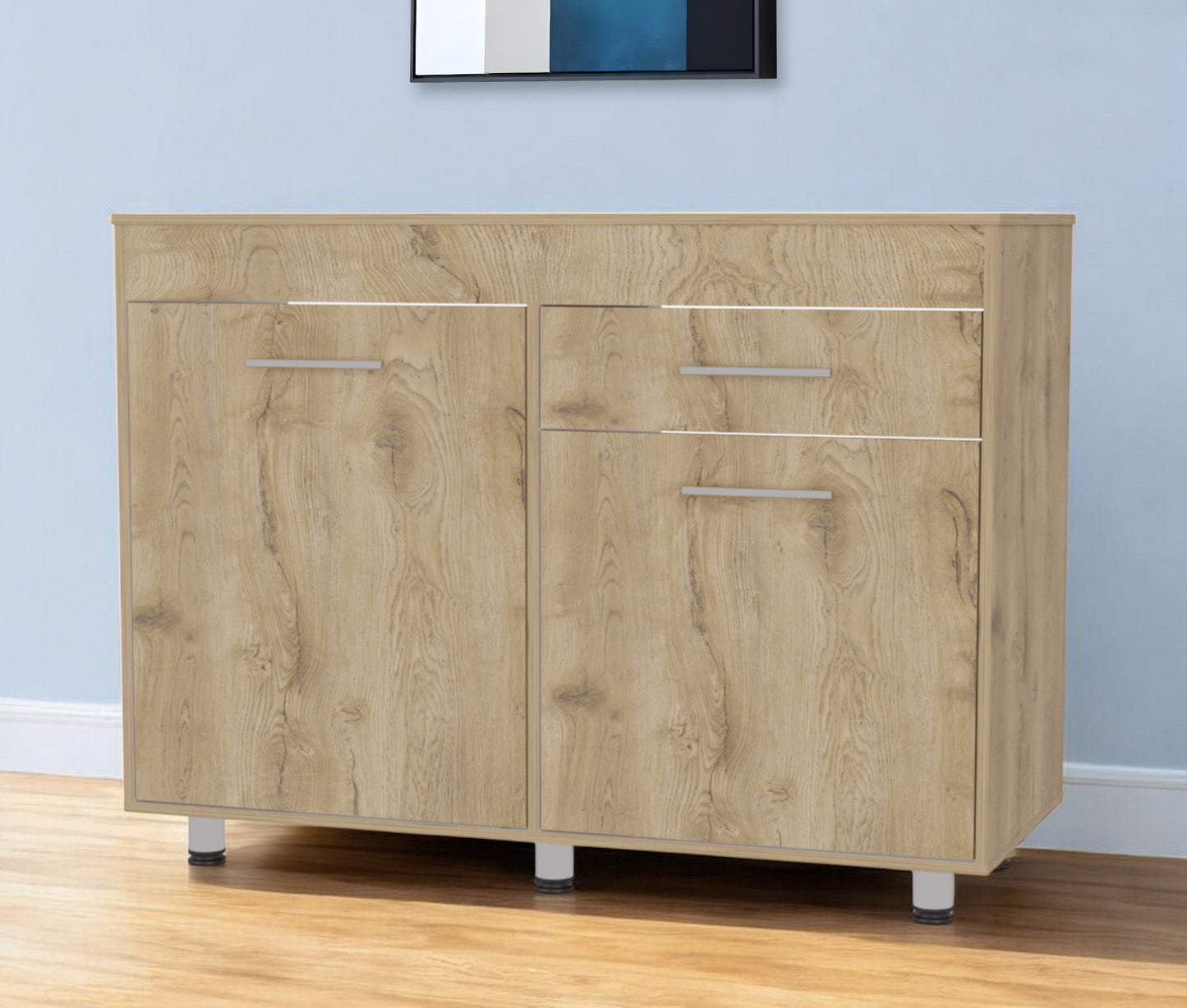 47" Natural Console Accent Cabinet With Three Shelves And One Drawer