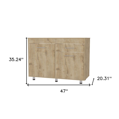 47" Natural Console Accent Cabinet With Three Shelves And One Drawer