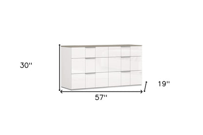 57" White Six Drawer Double Dresser