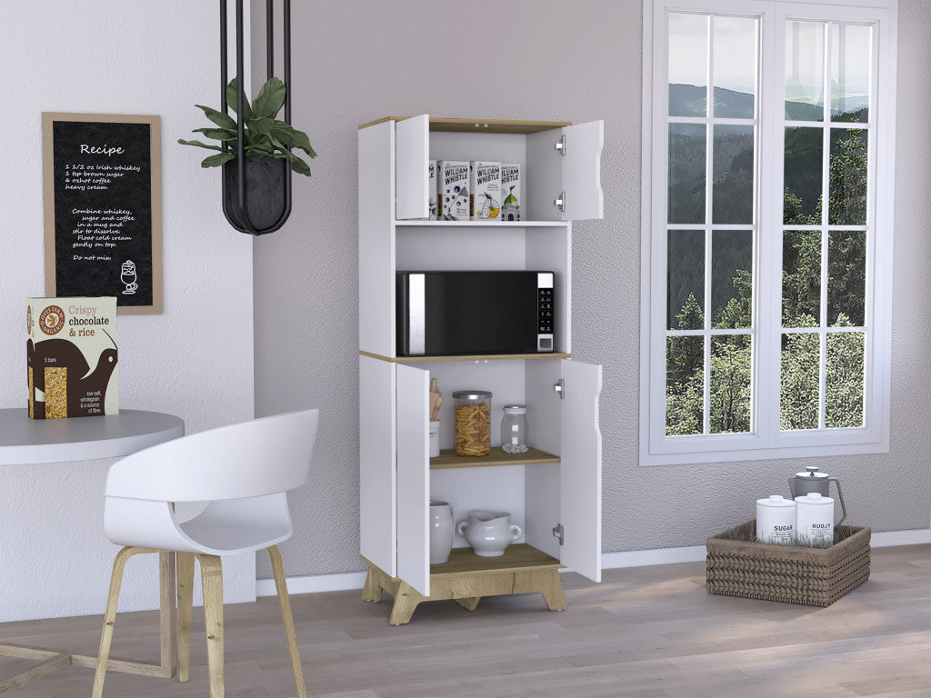 67" Light Oak and White Pantry Cabinet with Two Shelves