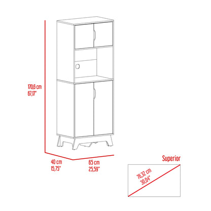 67" Light Oak and White Pantry Cabinet with Two Shelves