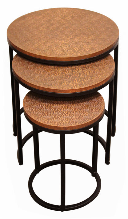 Set Of Three 19" Black And Copper Round Nested Tables