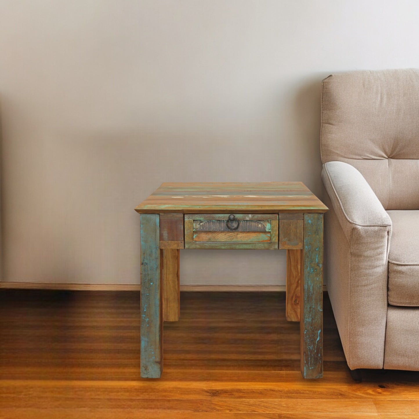 24" Brown Solid Wood Square End Table With Drawer