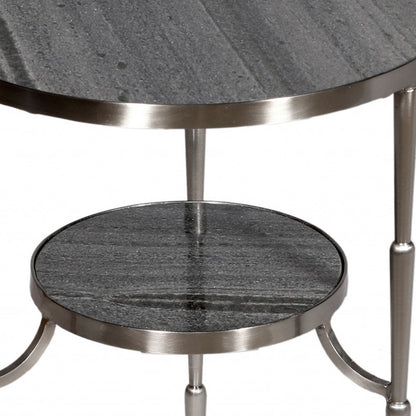 22" Nickel Marble And Iron Round End Table