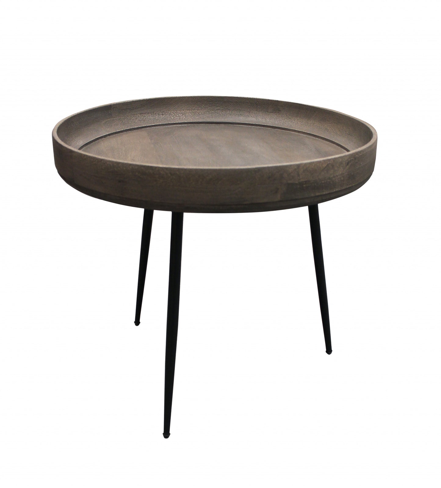 18" Black And Gray Solid Wood And Iron Round End Table