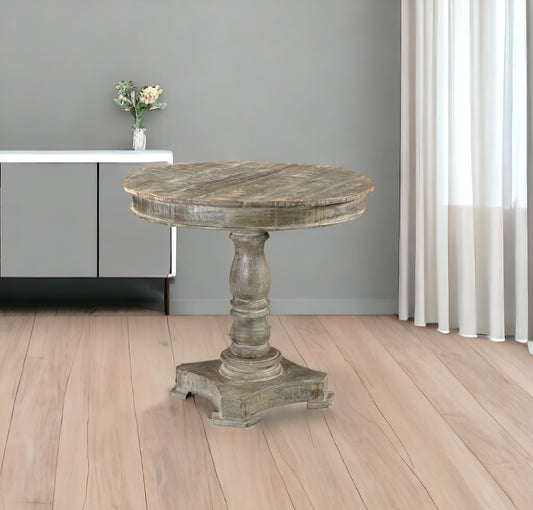 30" Gray Rounded Solid Wood Pedestal Base Dining Table