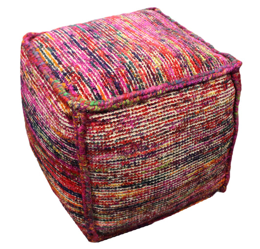 18" Pink Wool Cube Pouf Ottoman