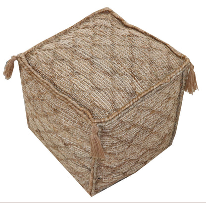 18" Brown Jute Cube Trellis Pouf Ottoman