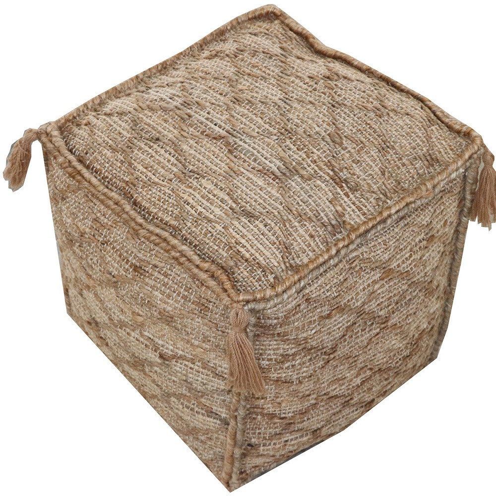 18" Brown Jute Cube Trellis Pouf Ottoman