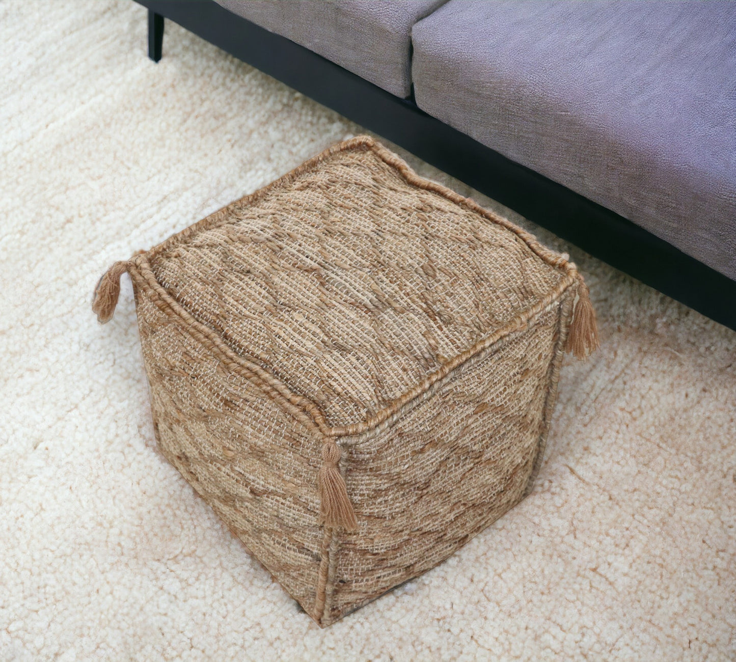 18" Brown Jute Cube Trellis Pouf Ottoman