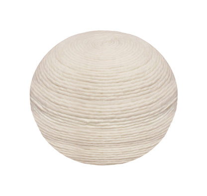 20" Ivory Wool Round Ribbed Pouf Ottoman