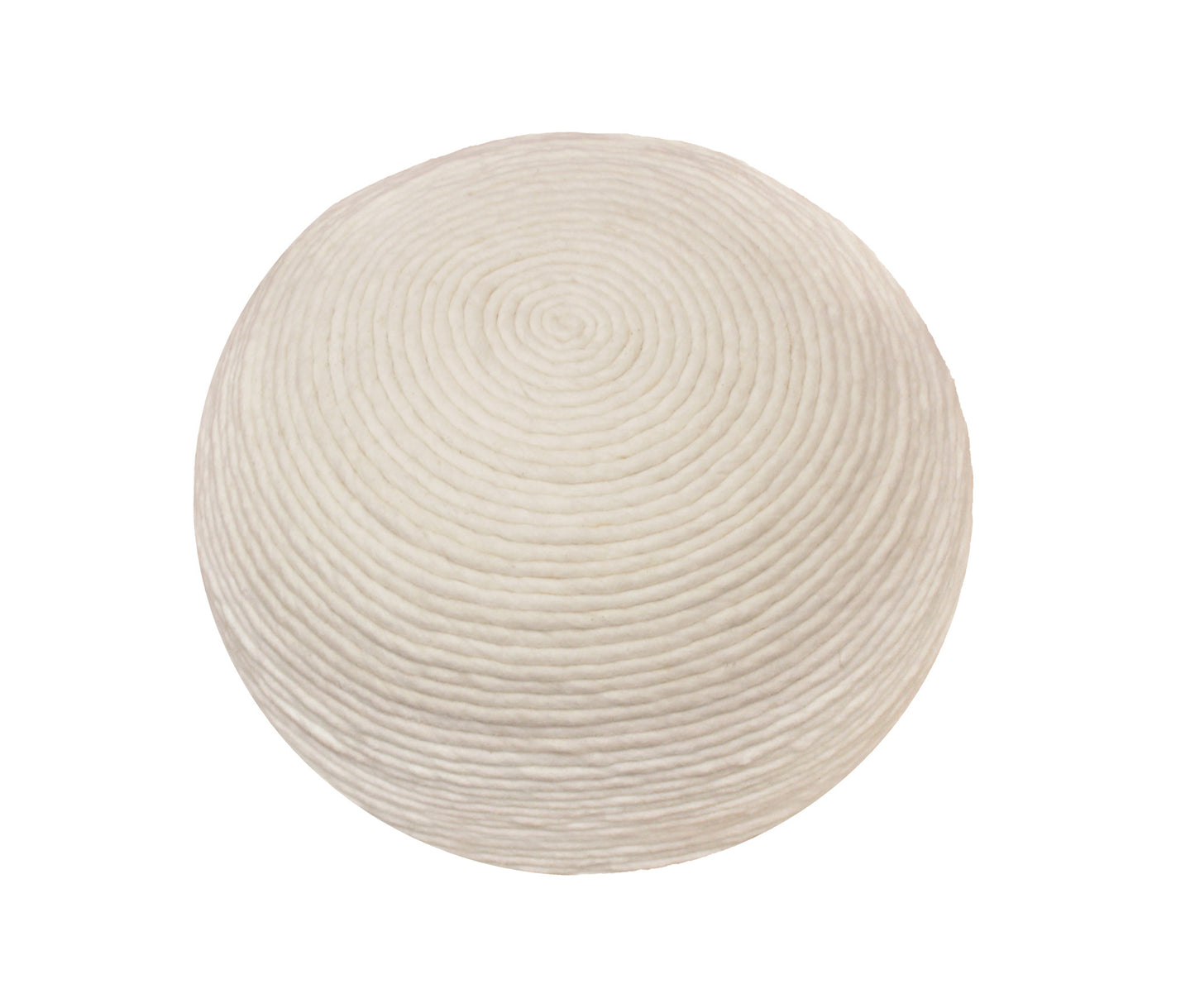 20" Ivory Wool Round Ribbed Pouf Ottoman