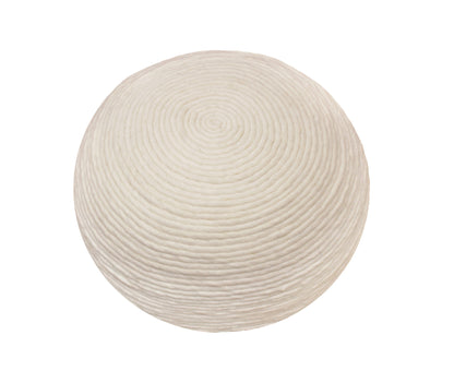 20" Ivory Wool Round Ribbed Pouf Ottoman