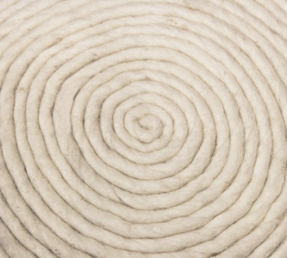 20" Ivory Wool Round Ribbed Pouf Ottoman