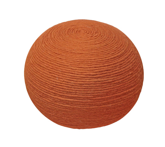 20" Orange Wool Round Ribbed Pouf Ottoman