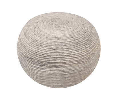 20" Gray Wool Round Ribbed Pouf Ottoman