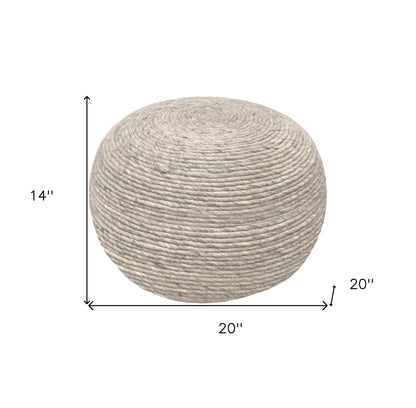 20" Gray Wool Round Ribbed Pouf Ottoman