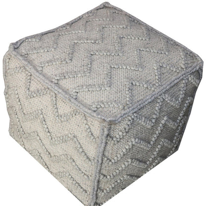 18" Gray Wool Cotton Blend Cube Chevron Pouf Ottoman