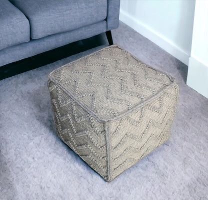 18" Gray Wool Cotton Blend Cube Chevron Pouf Ottoman