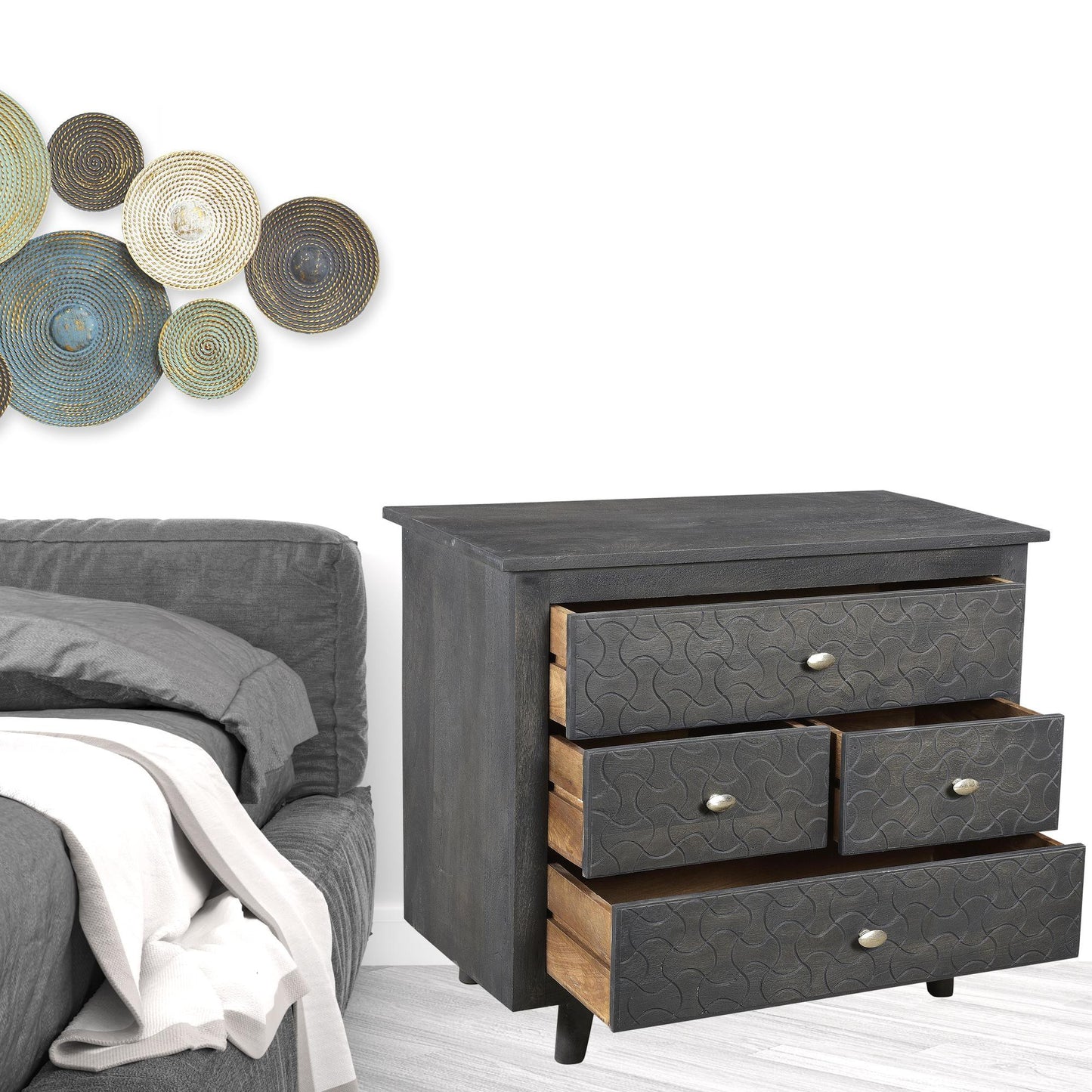 30" Gray Four Drawer Nightstand