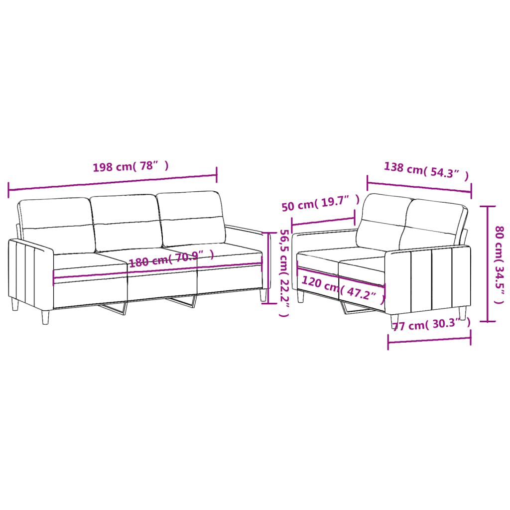 2 Piece Sofa Set with Cushions Dark Gray Fabric