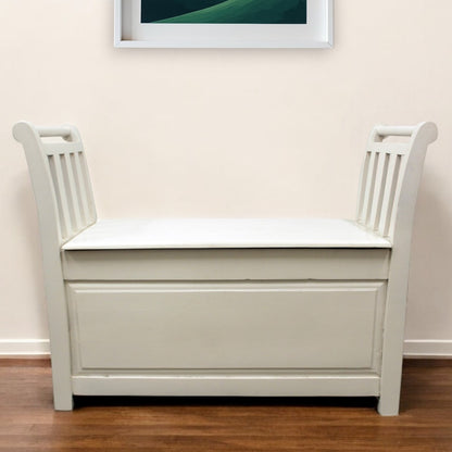 38" White Solid Wood Storage Bench with Flip Top