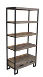 71" Brown Distressed Solid Wood Four Tier Etagere Bookcase with Two Drawers