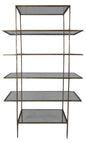 59" Brass Iron and Glass Five Tier Etagere Bookcase