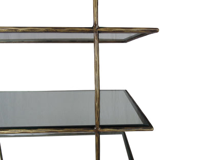 59" Brass Iron and Glass Five Tier Etagere Bookcase