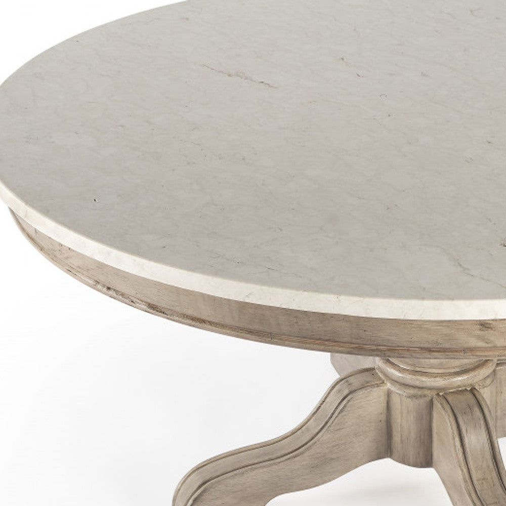 38" Beige And Off White Genuine Marble Round Distressed Coffee Table