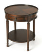 26" Dark Brown Manufactured Wood Round End Table With Drawer And Shelf