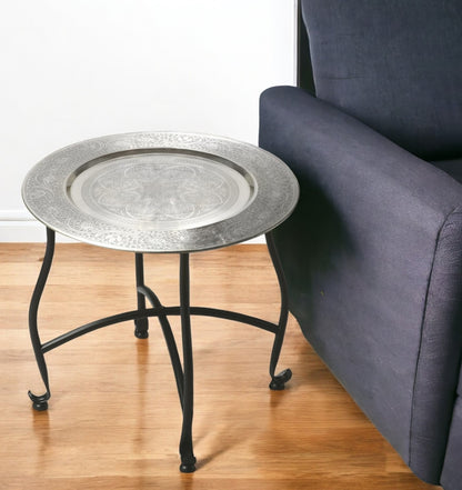 14" Black And Silver Aluminum Round End Table