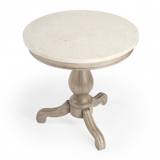 24" Light Brown Marble Round End Table