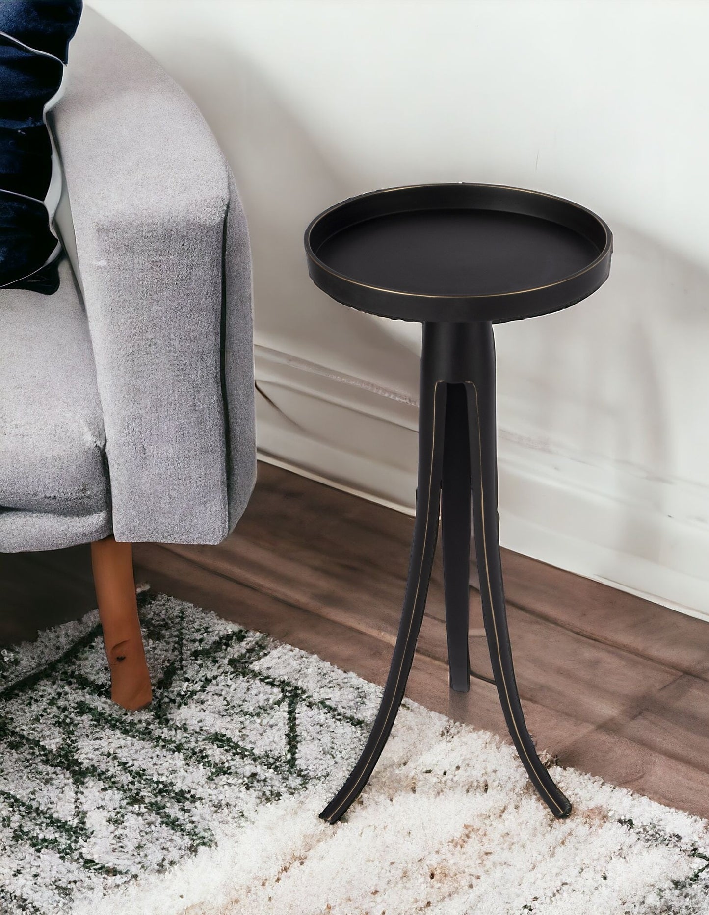 24" Black Distressed Aluminum Round End Table