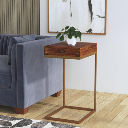 27" Natural Brown Solid And Manufactured Wood Square End Table With Drawer