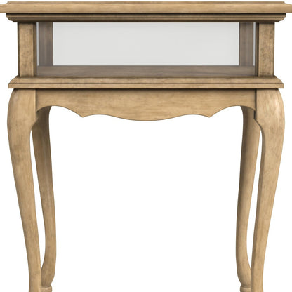 25" Beige Distressed Glass And Solid Wood End Table