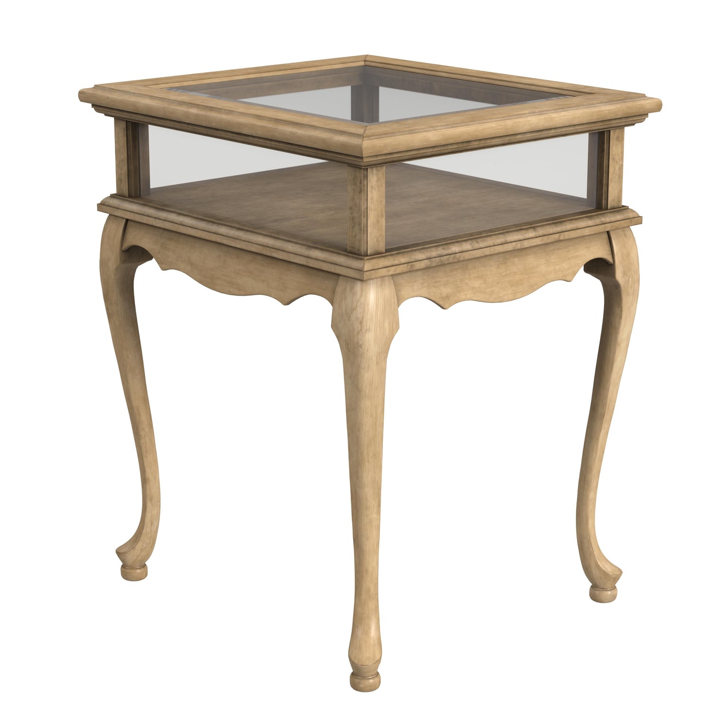 25" Beige Distressed Glass And Solid Wood End Table