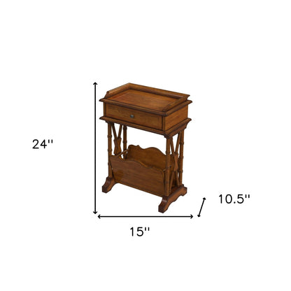 24" Brown Solid and Manufactured Wood End Table With Drawer With Magazine Holder