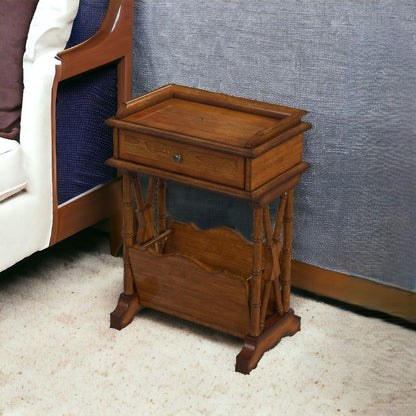 24" Brown Solid and Manufactured Wood End Table With Drawer With Magazine Holder