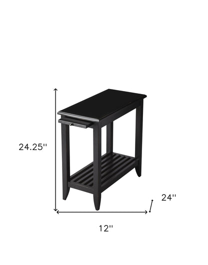 24" Black End Table With Shelf